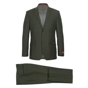Alessandro Vitello by Renoir 2-Piece Slim Fit Single Breasted Notch Lapel Olive Suit 201-10