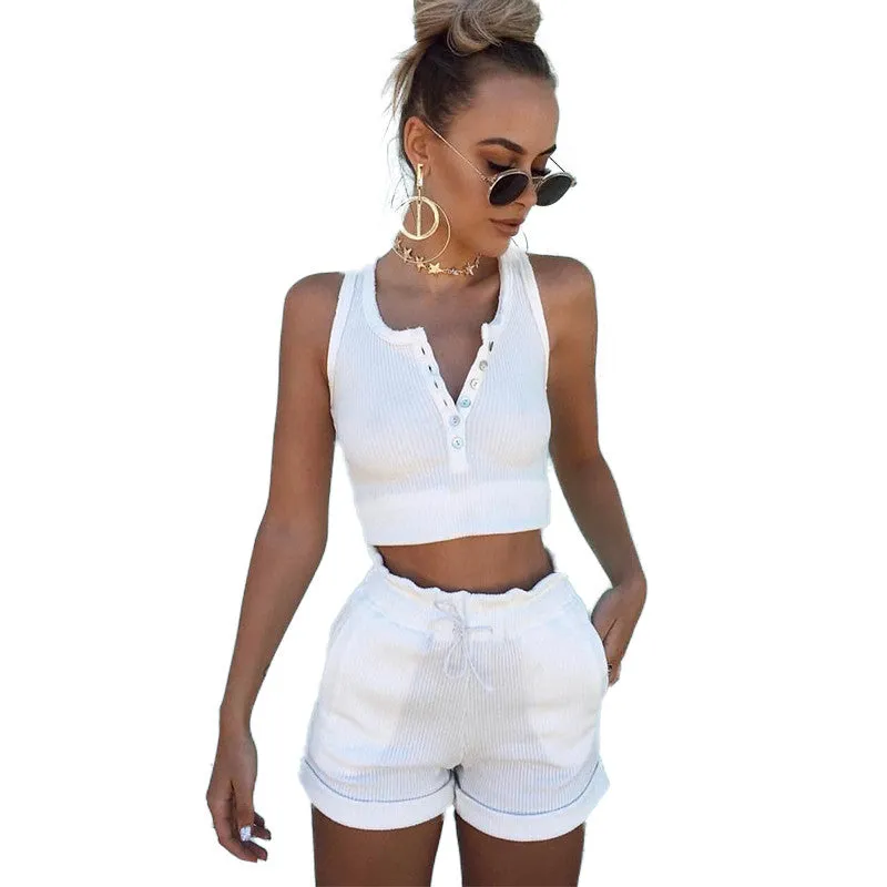All white 2pc linen shorts suit
