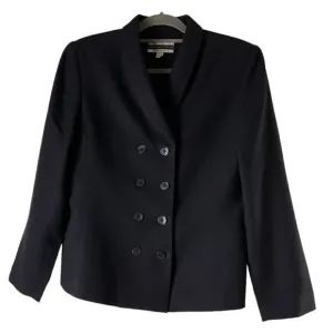 Amanda Smith Navy Blue Wool Double-Breasted Blazer 100% Pure New Wool Size 12P
