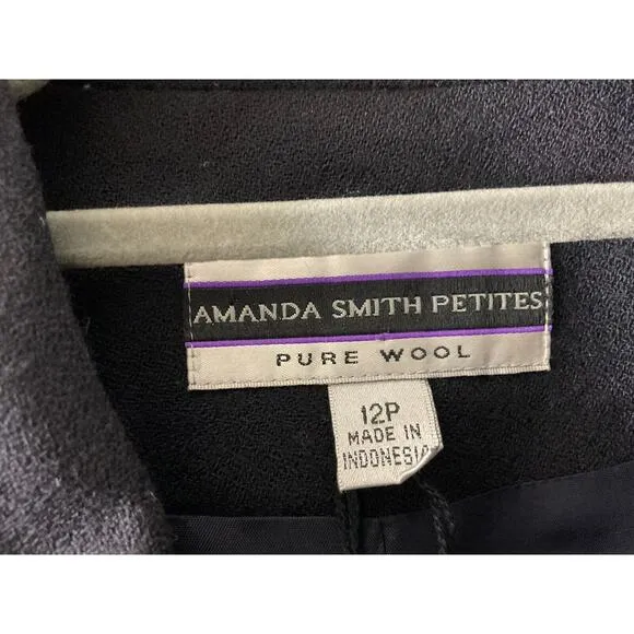 Amanda Smith Navy Blue Wool Double-Breasted Blazer 100% Pure New Wool Size 12P