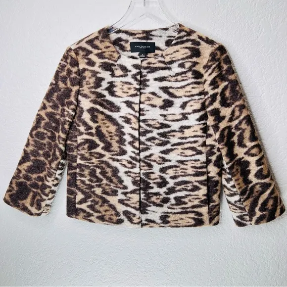 Ann Taylor Leopard Print Virgin Wool Blend Blazer Jacket