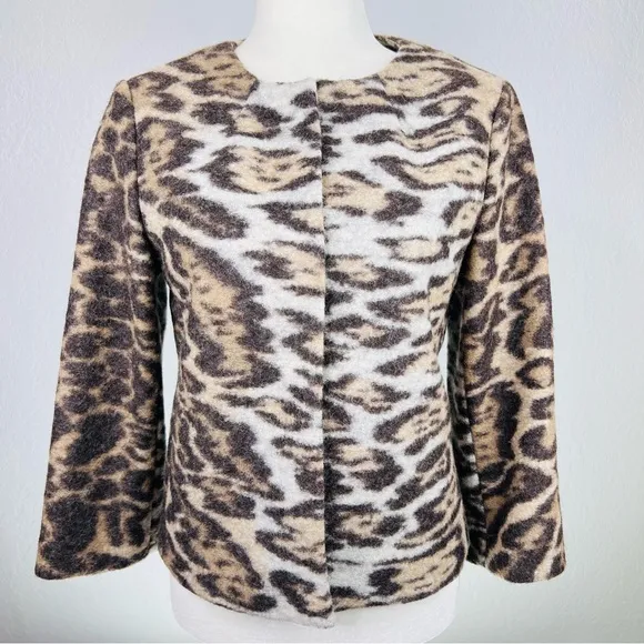 Ann Taylor Leopard Print Virgin Wool Blend Blazer Jacket