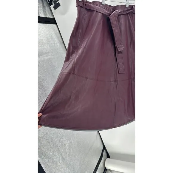 Ann Taylor Seamed Faux Leather Tie Waist Midi Skirt office school size 14
