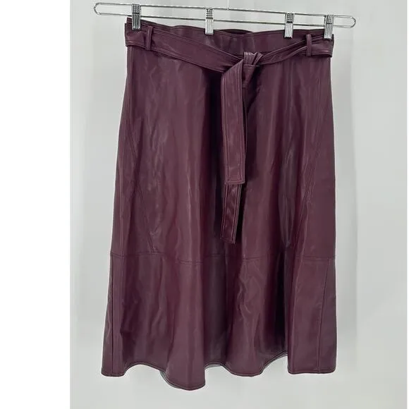 Ann Taylor Seamed Faux Leather Tie Waist Midi Skirt office school size 14