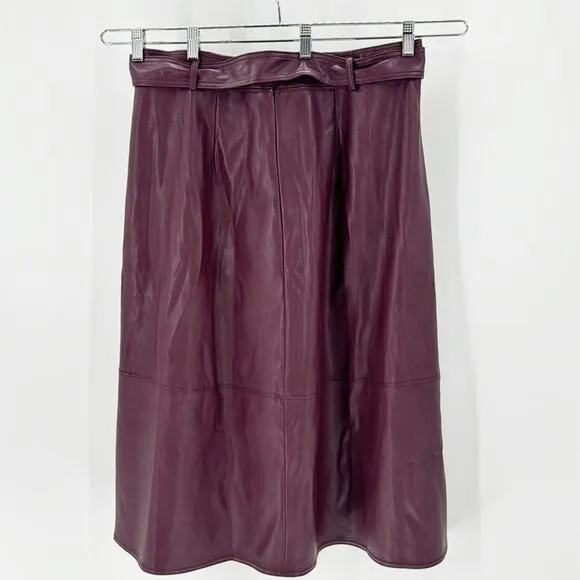 Ann Taylor Seamed Faux Leather Tie Waist Midi Skirt office school size 14