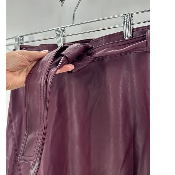 Ann Taylor Seamed Faux Leather Tie Waist Midi Skirt office school size 14
