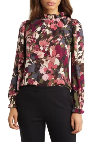 Anne Klein Women's Floral Ruffle Neck Blouse 10851753