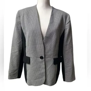 ANNE KLEIN Women's Single Breasted One Button Fitted Houndstooth Modern blazer