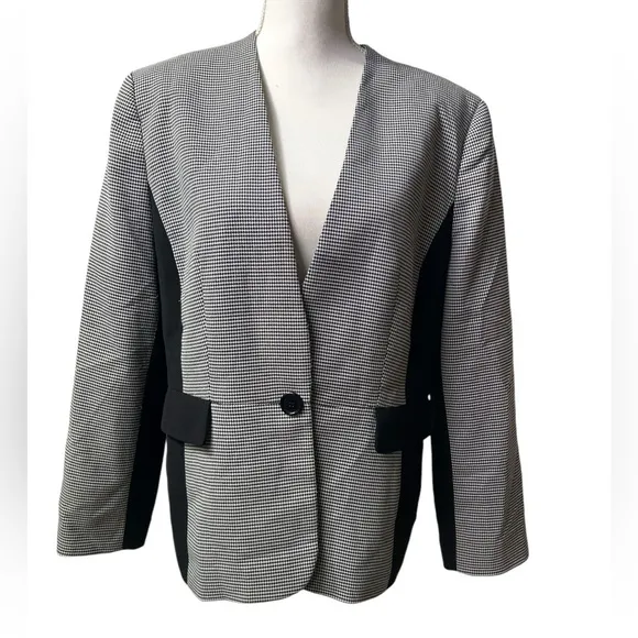ANNE KLEIN Women's Single Breasted One Button Fitted Houndstooth Modern blazer