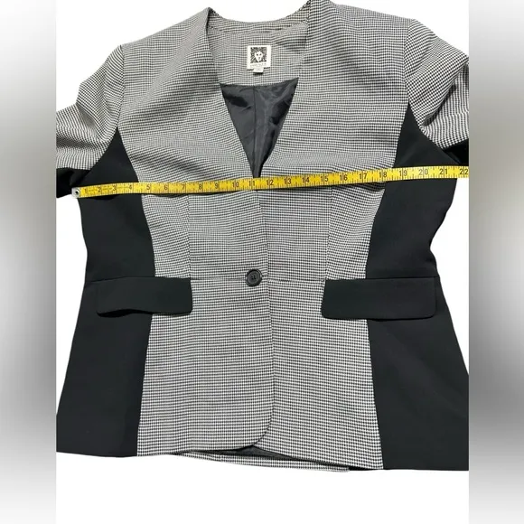 ANNE KLEIN Women's Single Breasted One Button Fitted Houndstooth Modern blazer