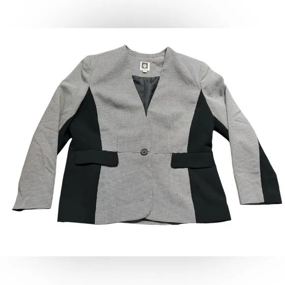 ANNE KLEIN Women's Single Breasted One Button Fitted Houndstooth Modern blazer