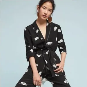 Anthropologie CAPULET Leaf Print Belted Lightweight Blazer, XS NWT