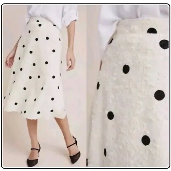 Anthropologie Eri   Ali Andréa Cram textured black dot midi skirt size S
