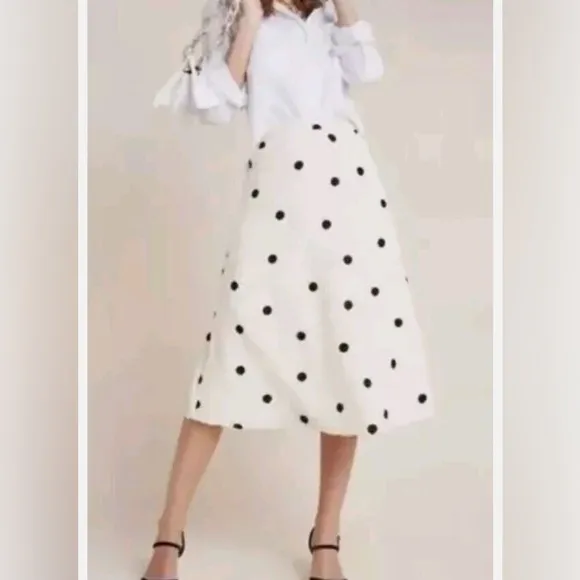 Anthropologie Eri   Ali Andréa Cram textured black dot midi skirt size S