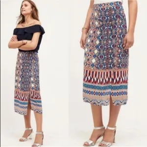 Anthropologie HD In Paris Olympia Graphic Silk High Waist A-line Midi Skirt 0US