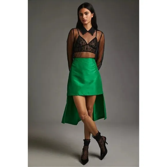 Anthropologie NEW! Maeve Asymmetrical Sateen Skirt $148 SIZE 10 Kelly Green