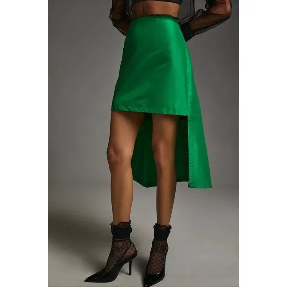 Anthropologie NEW! Maeve Asymmetrical Sateen Skirt $148 SIZE 10 Kelly Green