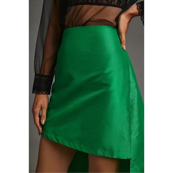 Anthropologie NEW! Maeve Asymmetrical Sateen Skirt $148 SIZE 10 Kelly Green
