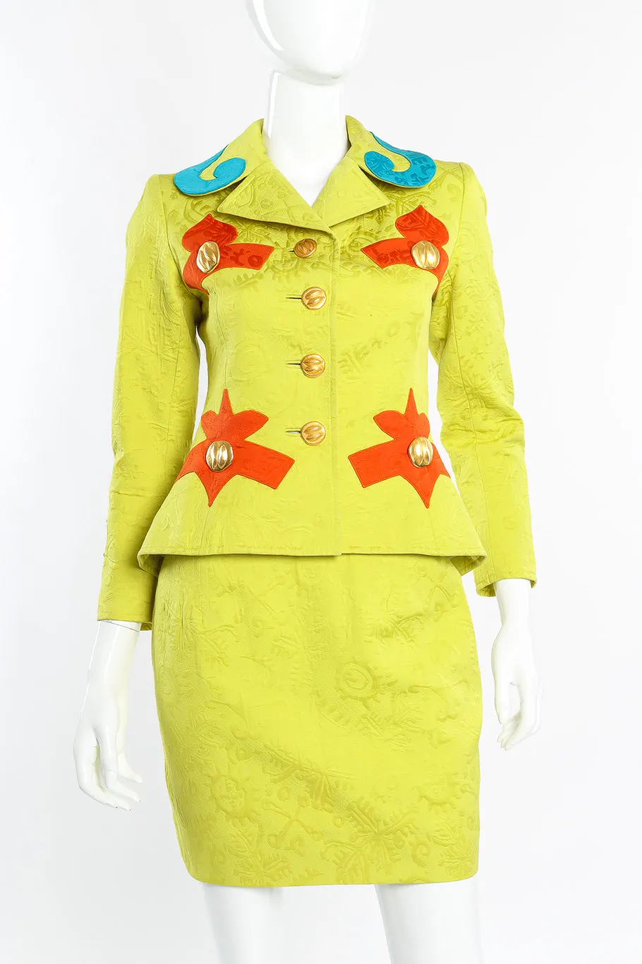 Appliqué Peplum Jacket & Skirt Set