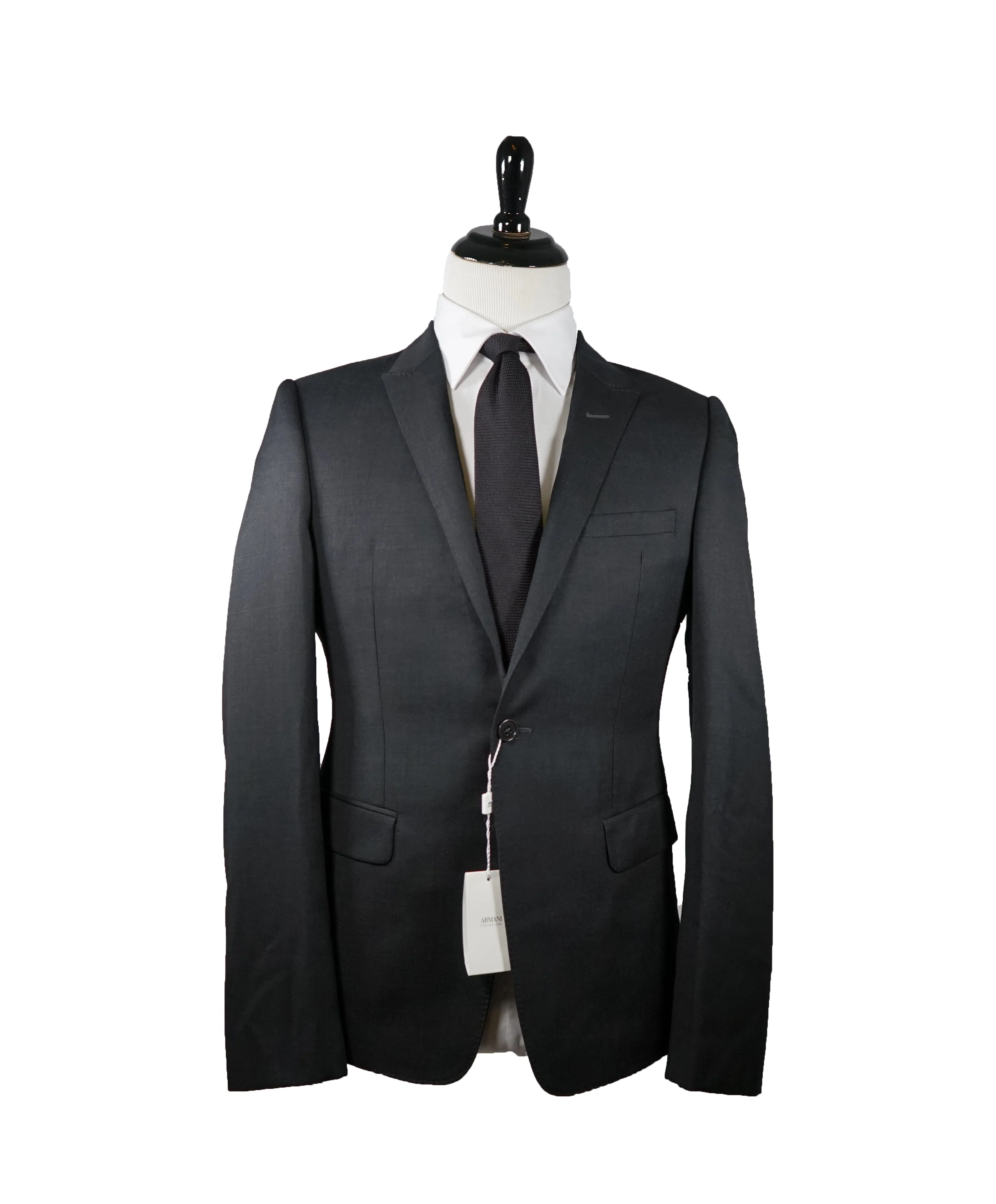 ARMANI COLLEZIONI - Peak Lapel 1-Button Slim Charcoal Blazer - 38R