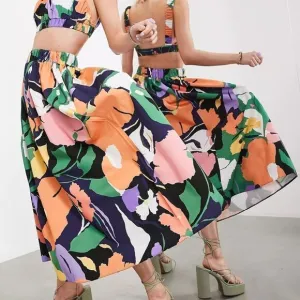 ASOS Edition Multicolor Abstract Print Multicolor Cotton Midi Skirt Size 0 NWT