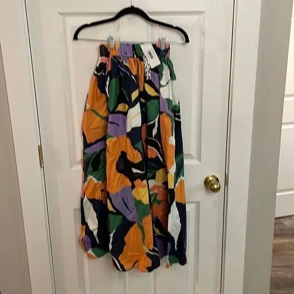 ASOS Edition Multicolor Abstract Print Multicolor Cotton Midi Skirt Size 0 NWT
