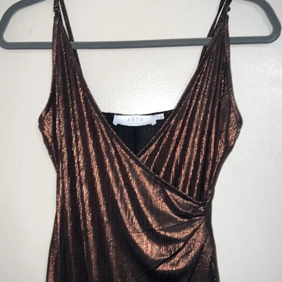 ASTR the Label Metallic Chocolate Brown Clarissa Dress
