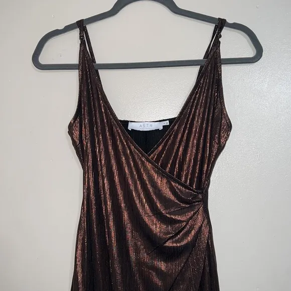 ASTR the Label Metallic Chocolate Brown Clarissa Dress