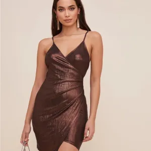 ASTR the Label Metallic Chocolate Brown Clarissa Dress