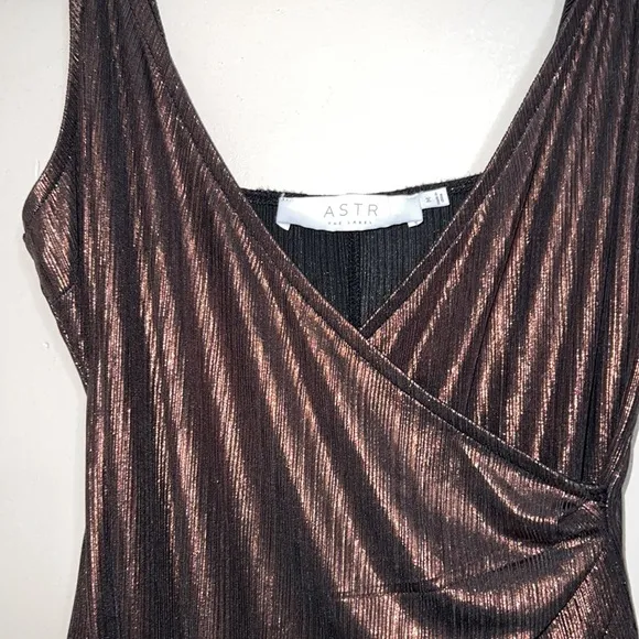 ASTR the Label Metallic Chocolate Brown Clarissa Dress