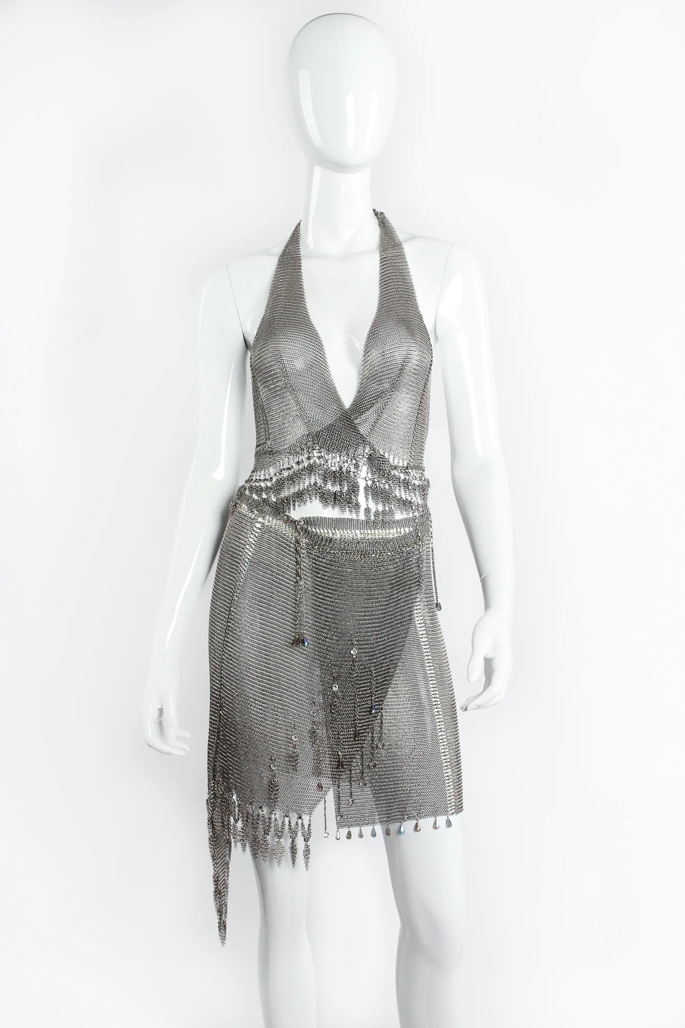 Asymmetrical Pewter Ring Mesh Wrap Skirt
