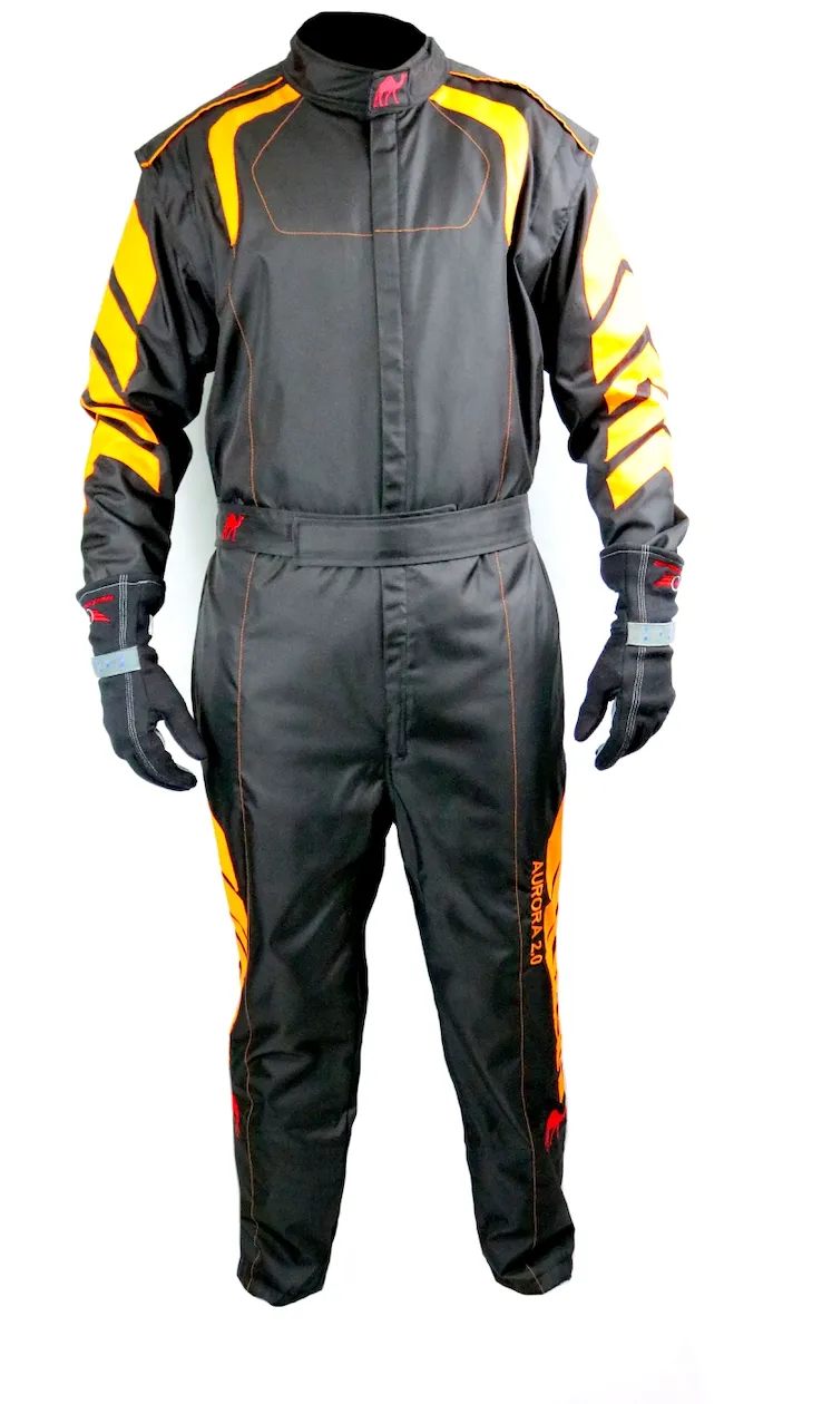 Aurora 2.0 Single Layer SFI 3.2A/1 Rated Fire Suit Black/Neon Orange