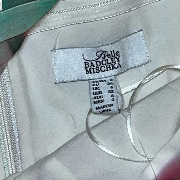 Badgley Mischka Pink Green White One Shoulder Strap Midi Dress NWT Ladies 2