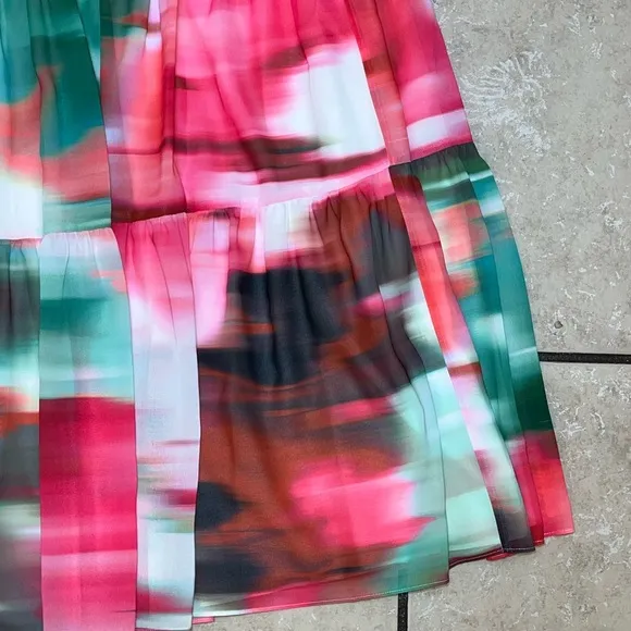 Badgley Mischka Pink Green White One Shoulder Strap Midi Dress NWT Ladies 2