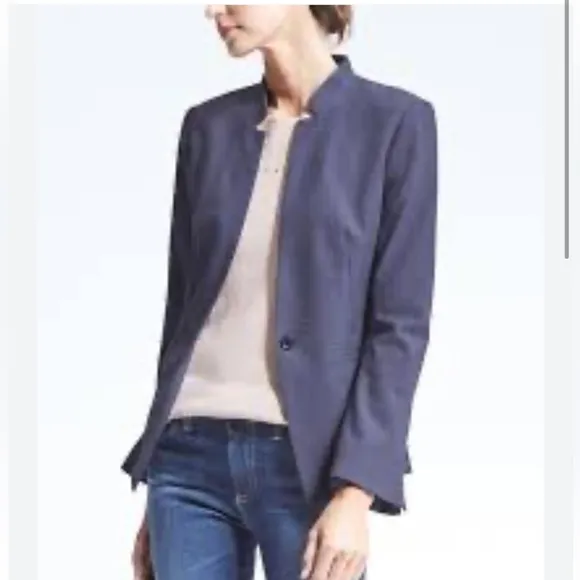 Banana Republic Long and Lean Inverted Collar Navy Blazer Jacket W-993 Sz 8