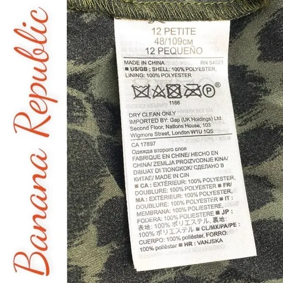 BANANA REPUBLIC Satin Pleated Cheetah Animal Print Midi Skirt, Size 12P