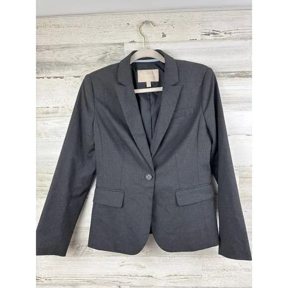 Banana Republic womens petite 4 long sleeve gray jacket wool blend blazer