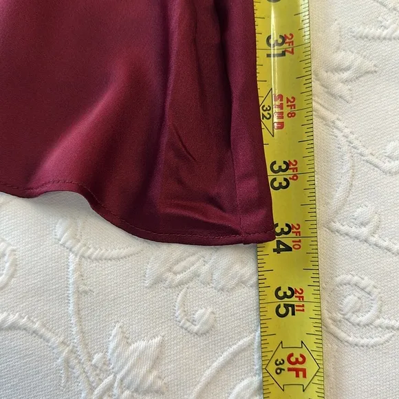 Banana Republic x Olivia Palermo Burgundy Satin Bias Cut Asymmetrical Skirt