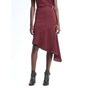 Banana Republic x Olivia Palermo Burgundy Satin Bias Cut Asymmetrical Skirt