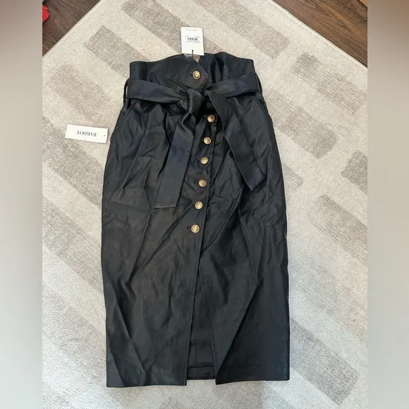 Bardot Women’s Wrap Button Pu Skirt In Black Faux Leather NWT (Size S/6)