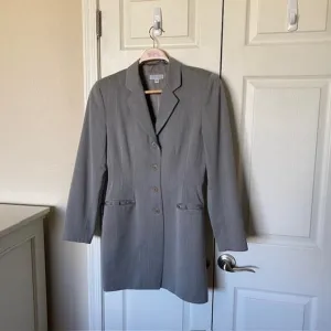 Barney's Long Blazer Wool/Cashmere Lined Gray Made in Italy Women's 44 (US 10)