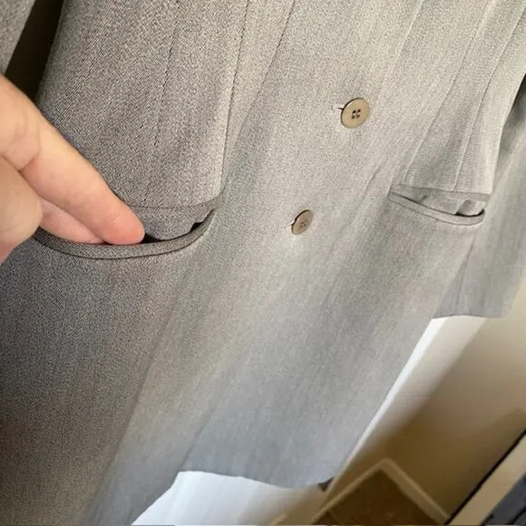 Barney's Long Blazer Wool/Cashmere Lined Gray Made in Italy Women's 44 (US 10)