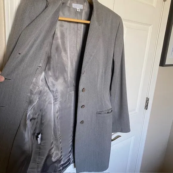 Barney's Long Blazer Wool/Cashmere Lined Gray Made in Italy Women's 44 (US 10)