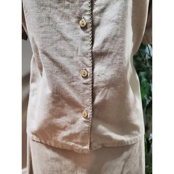 Basic Editions Women's Beige Linen Single Breasted Blazer &amp; Skirt 2 Pc's Suit XL