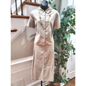 Basic Editions Women's Beige Linen Single Breasted Blazer &amp; Skirt 2 Pc's Suit XL