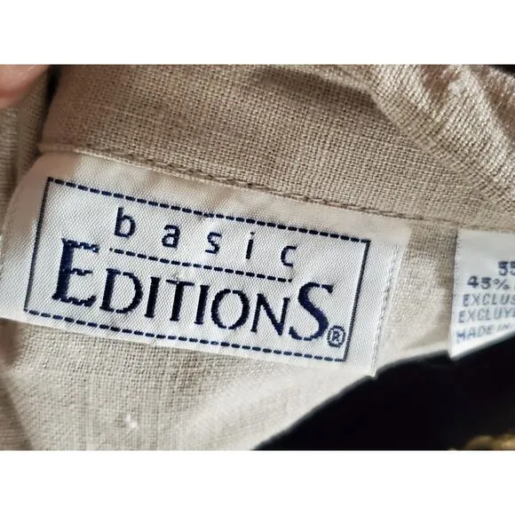 Basic Editions Women's Beige Linen Single Breasted Blazer &amp; Skirt 2 Pc's Suit XL