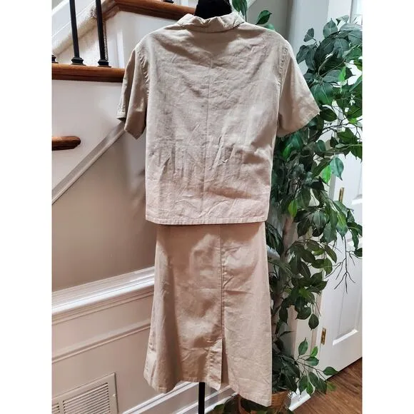 Basic Editions Women's Beige Linen Single Breasted Blazer &amp; Skirt 2 Pc's Suit XL