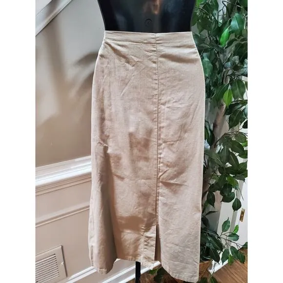 Basic Editions Women's Beige Linen Single Breasted Blazer &amp; Skirt 2 Pc's Suit XL