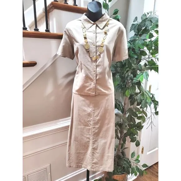 Basic Editions Women's Beige Linen Single Breasted Blazer &amp; Skirt 2 Pc's Suit XL