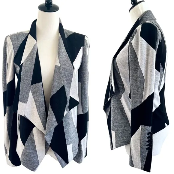 BCBG Abree Fitted Asymmetrical Hi-Lo Jacket Blazer Black Gray Size XS